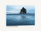 Arch at Low Tide, sea stack rippled sand photograph, coastal canvas wall art print ready to hang