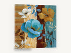 Teal and Gold Blooms, teal blue gold flowers collage style, floral canvas wall art print ready to hang