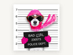 Pink Mugshot Pup, funny dog mugshot photograph, animal canvas wall art print, front view