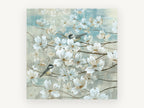 Chickadees Among Dogwood, floral canvas wall art print, front view