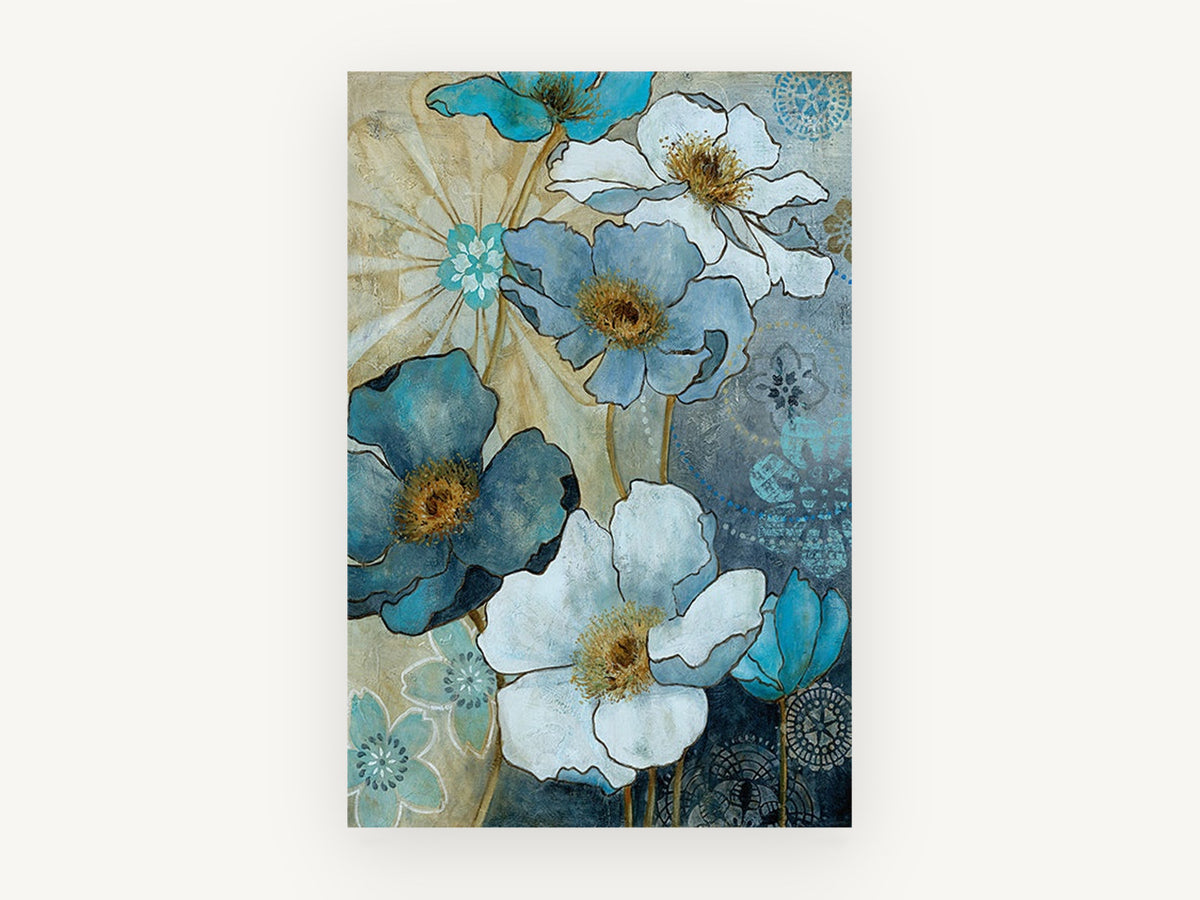 Midnight Poppy Garden, floral canvas wall art print, front view