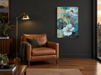 Midnight Poppy Garden floral canvas print on the wall of a charcoal living room