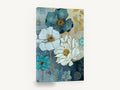 Denim Blue Bloom Garden, blue and white flowers textured floral, floral canvas wall art print ready to hang