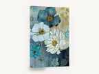 Denim Blue Bloom Garden, blue and white flowers textured floral, floral canvas wall art print ready to hang
