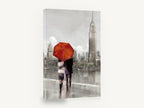 Red Umbrella Over the Hudson, couple under red umbrella new york skyline, city canvas wall art print ready to hang