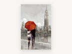 Red Umbrella Over the Hudson, couple under red umbrella new york skyline, city canvas wall art print, front view