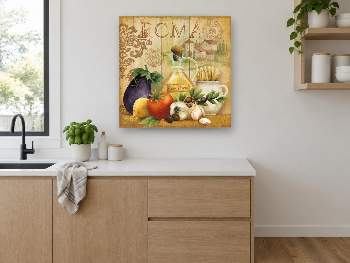 Roma Kitchen Harvest kitchen canvas print on the wall of a kitchen