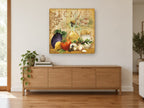 Roma Kitchen Harvest kitchen canvas print on the wall of a living room above a sideboard