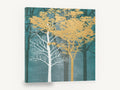 Gold and White Forest, gold and white trees forest illustration, landscape canvas wall art print ready to hang
