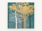 Gold and White Forest, gold and white trees forest illustration, landscape canvas wall art print, front view