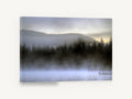Misty Lake Dawn, foggy lake pine forest photograph, coastal canvas wall art print ready to hang