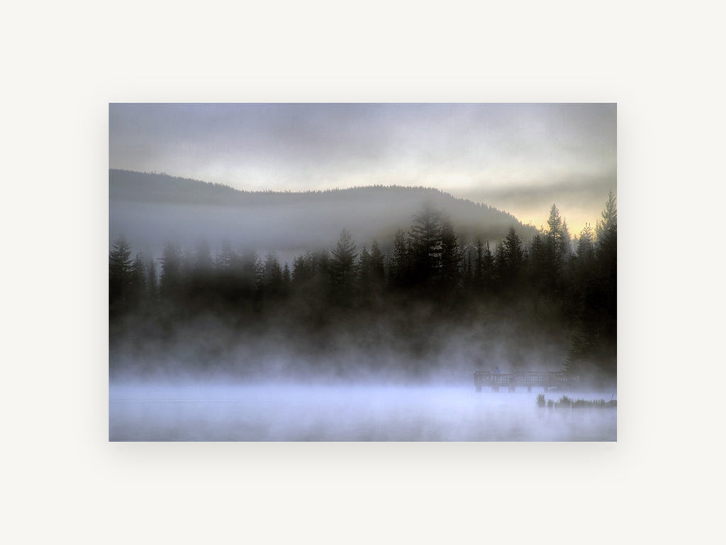 Misty Lake Dawn, coastal canvas wall art print, front view