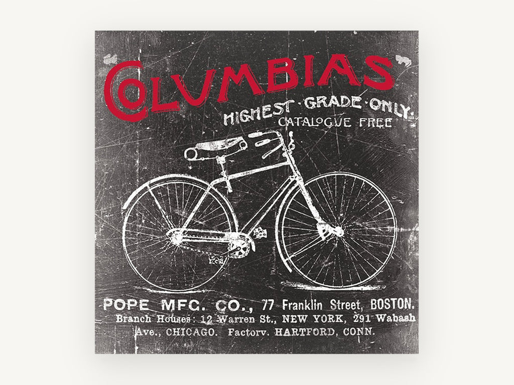 Columbias Bicycle Advertisement, vintage canvas wall art print, front view