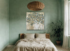Teal Dot Tree landscape canvas print on the wall of a bedroom