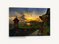 Temple Path at Dusk, golden sunset temple path photograph, landscape canvas wall art print ready to hang