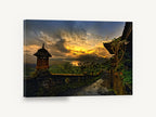 Temple Path at Dusk, golden sunset temple path photograph, landscape canvas wall art print ready to hang