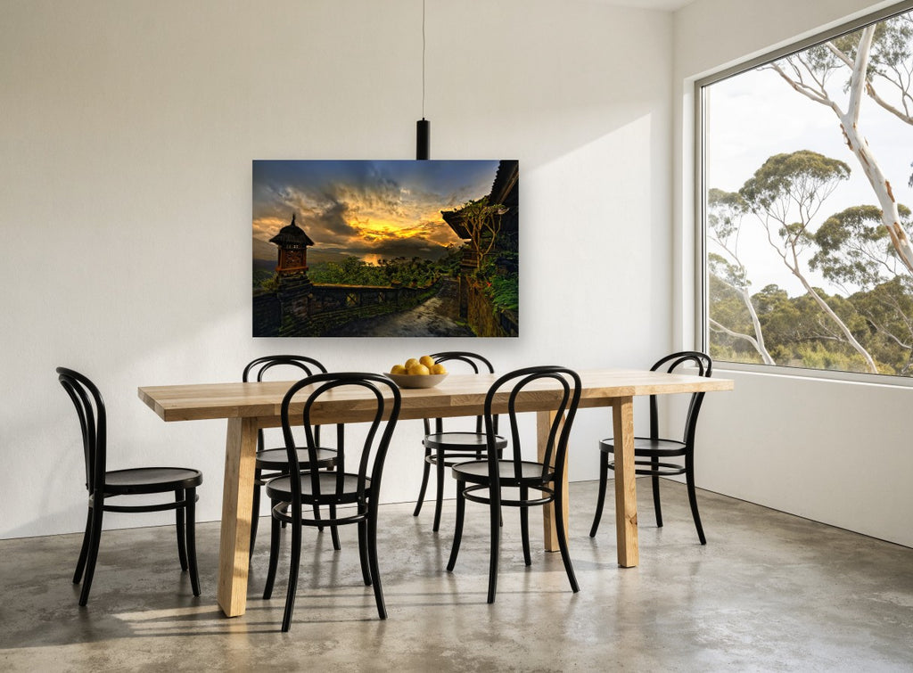 Temple Path at Dusk landscape canvas print on the wall of a dining room