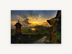 Temple Path at Dusk, golden sunset temple path photograph, landscape canvas wall art print, front view