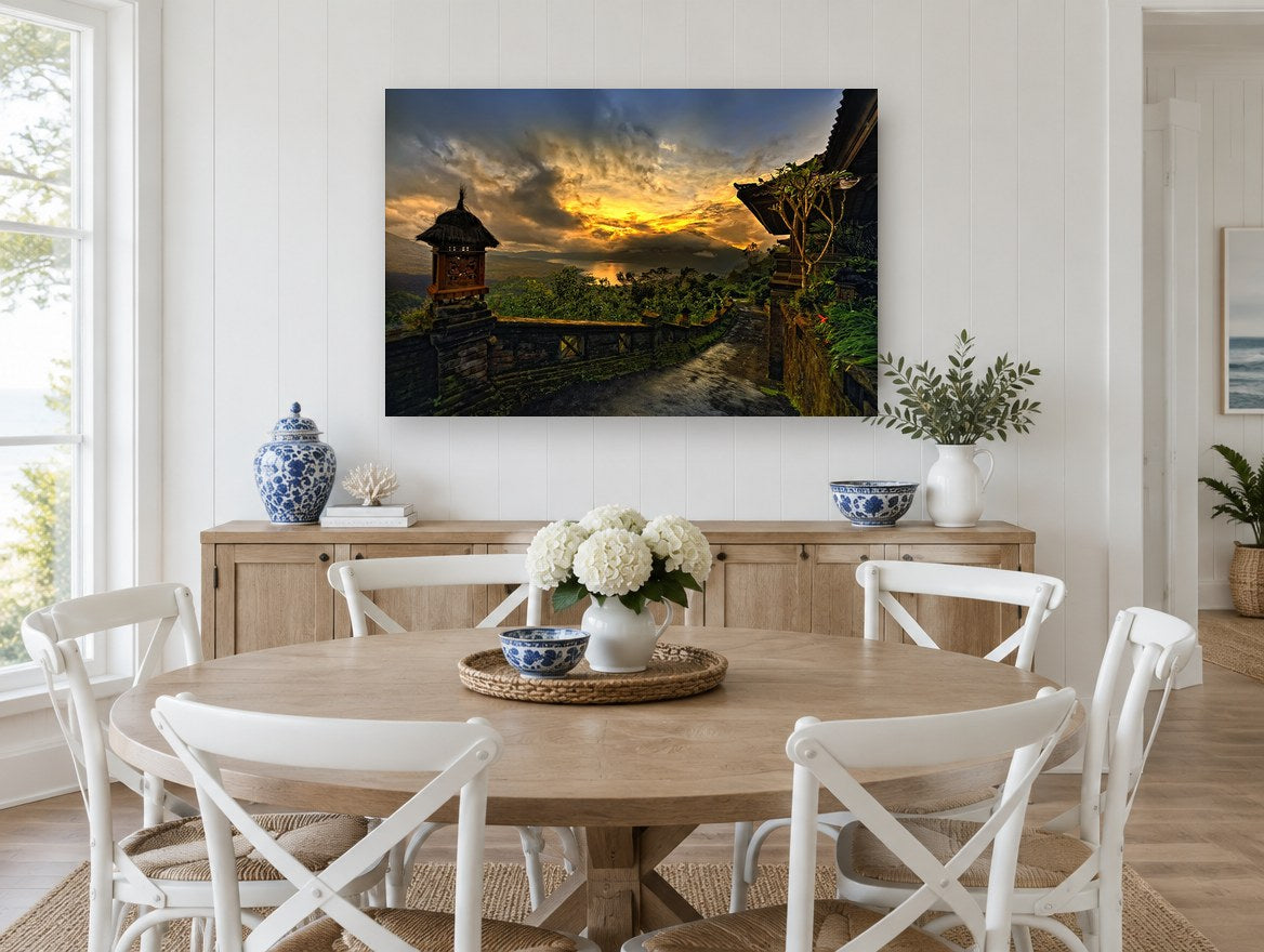 Temple Path at Dusk landscape canvas print on the wall of a Hamptons dining room