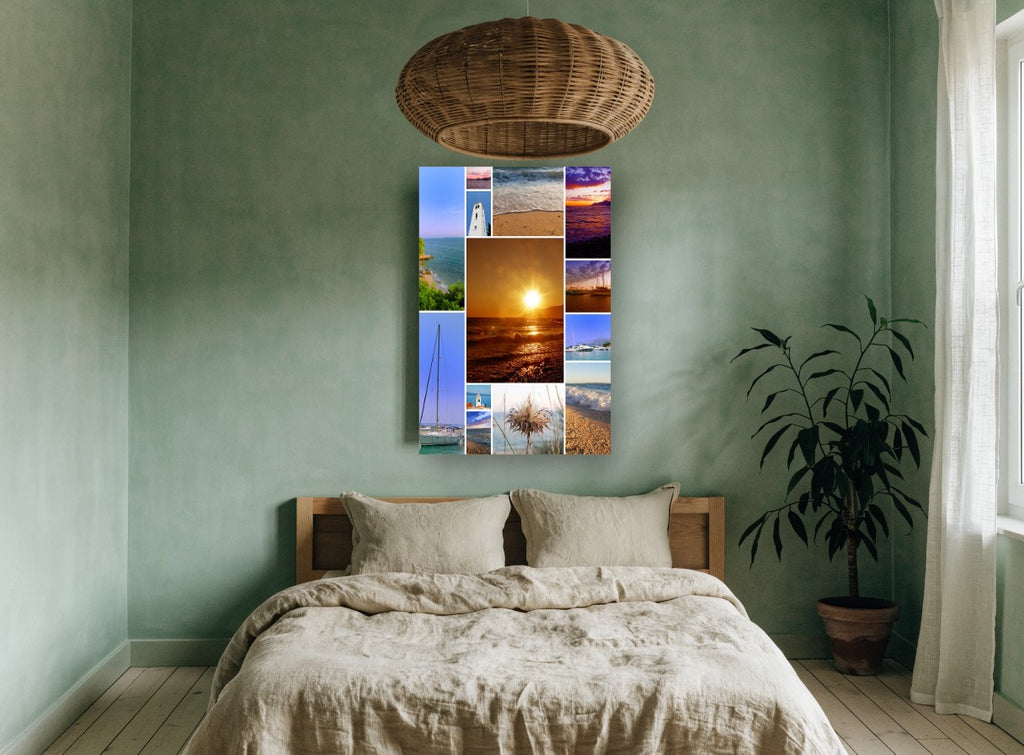 Adriatic Summer Collage coastal canvas print on the wall of a bedroom