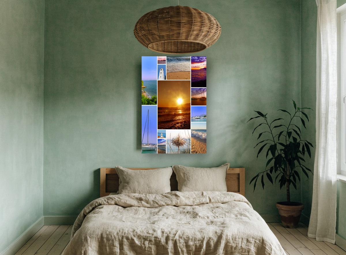 Adriatic Summer Collage coastal canvas print on the wall of a bedroom