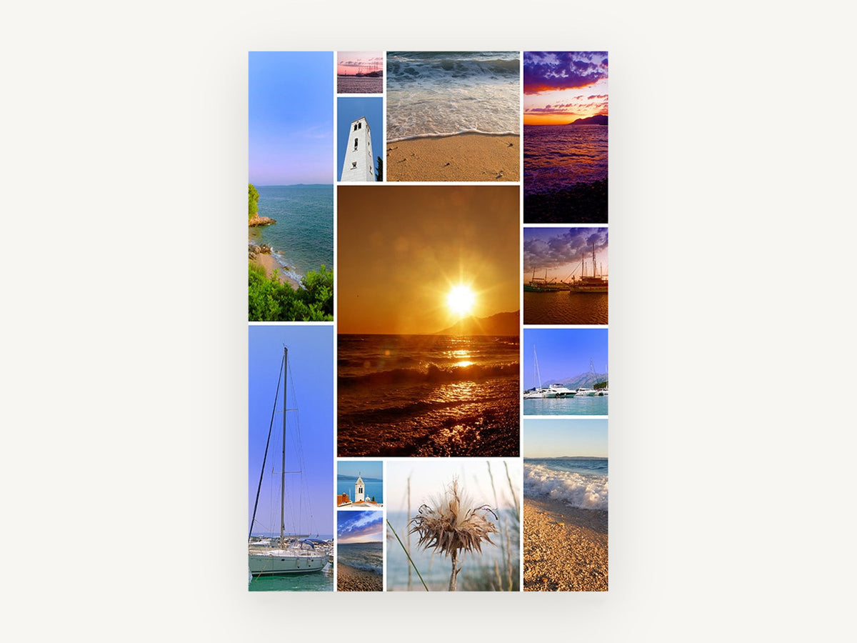 Adriatic Summer Collage, coastal canvas wall art print, front view