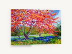 Flame Tree Meadow, flame tree landscape impasto painting, floral canvas wall art print ready to hang
