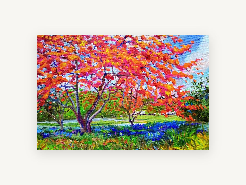 Flame Tree Meadow, floral canvas wall art print, front view