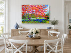 Flame Tree Meadow floral canvas print on the wall of a Hamptons dining room