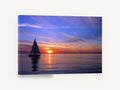 Sailing Into Dusk, sailboat sunset seascape photograph, coastal canvas wall art print ready to hang