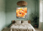 Amber Poppy Bloom floral canvas print on the wall of a bedroom