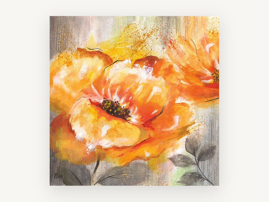Amber Poppy Bloom, floral canvas wall art print, front view