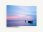 Moored at Dusk, moored rowboat dusk seascape photograph, coastal canvas wall art print ready to hang