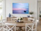 Moored at Dusk coastal canvas print on the wall of a Hamptons dining room