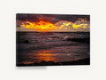 Ember Sky Storm Surf, fiery sunset stormy sea photograph, coastal canvas wall art print ready to hang