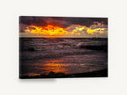 Ember Sky Storm Surf, fiery sunset stormy sea photograph, coastal canvas wall art print ready to hang