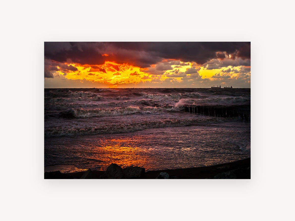 Ember Sky Storm Surf, coastal canvas wall art print, front view