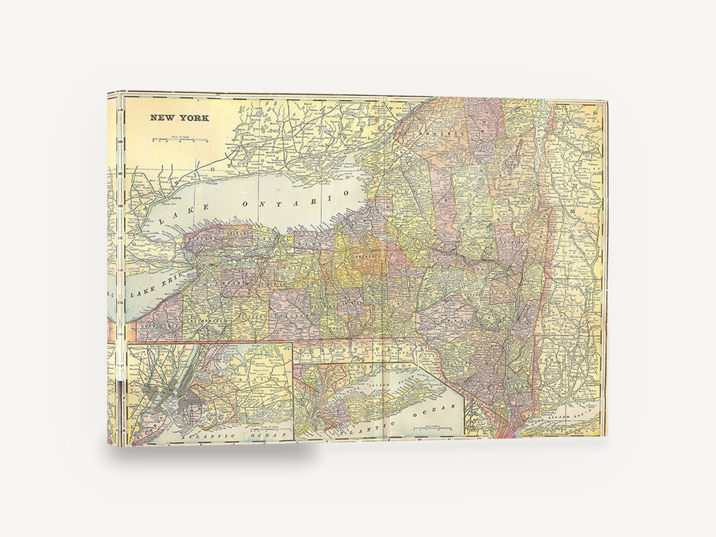Empire State 1896 Map, antique map of new york state, city canvas wall art print ready to hang