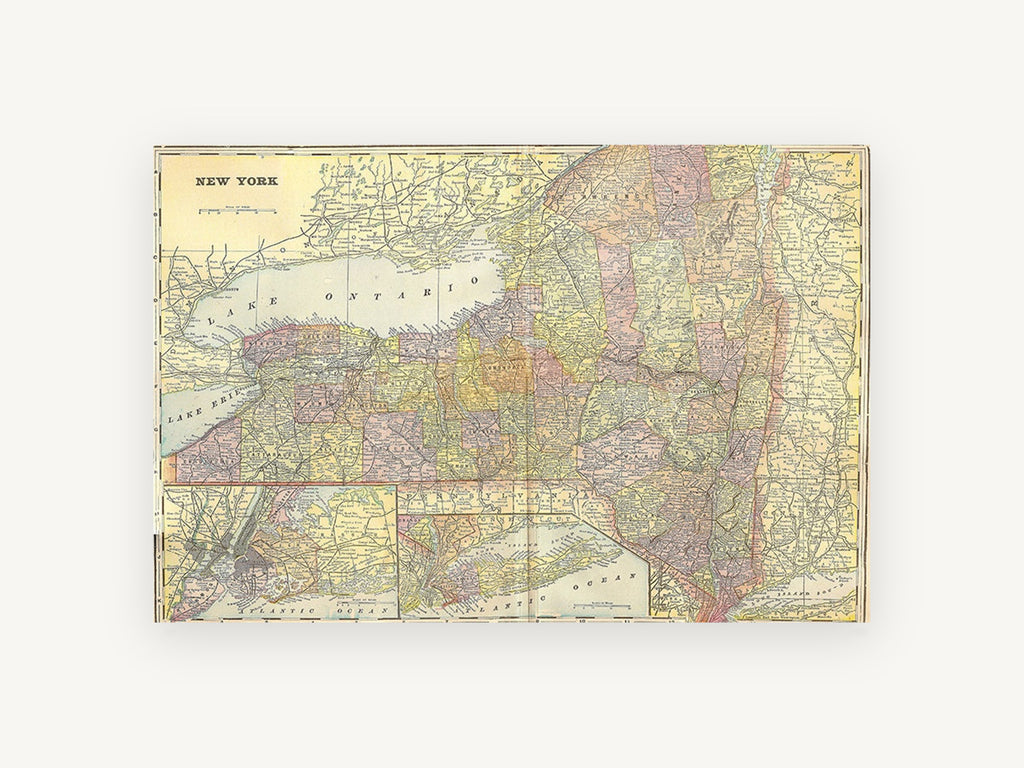 Empire State 1896 Map, antique map of new york state, city canvas wall art print, front view