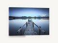 Blue Hour Jetty, wooden jetty blue lake photograph, landscape canvas wall art print ready to hang
