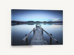 Blue Hour Jetty, wooden jetty blue lake photograph, landscape canvas wall art print ready to hang