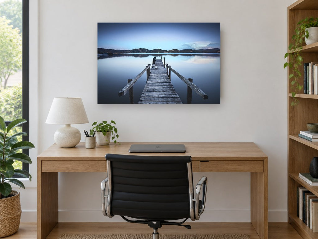 Blue Hour Jetty landscape canvas print on the wall of a study