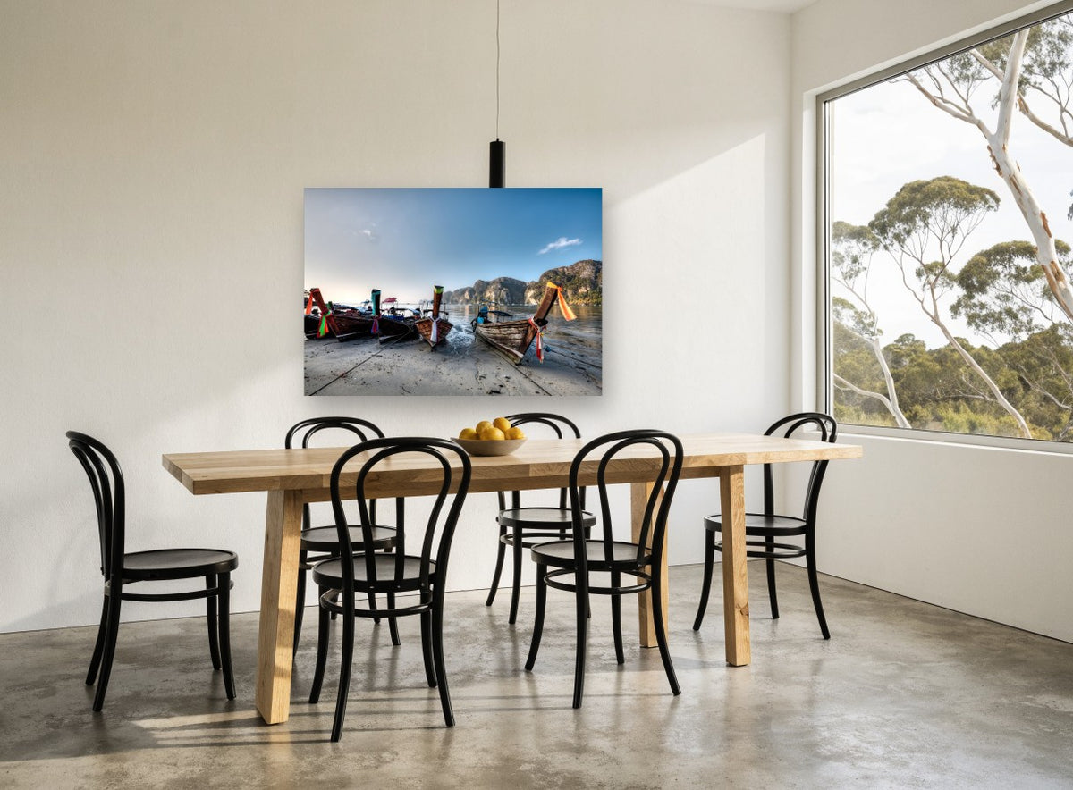 Longtails at Low Tide coastal canvas print on the wall of a dining room