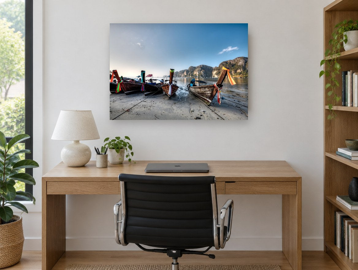 Longtails at Low Tide coastal canvas print on the wall of a study