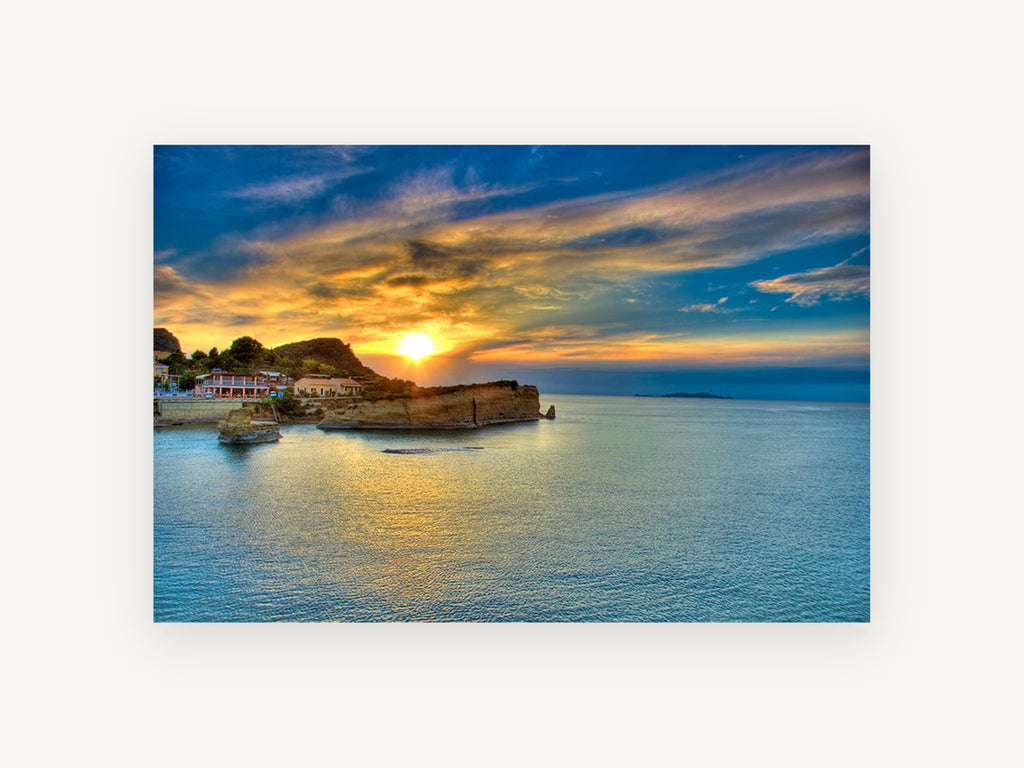 Corfu Golden Cove, coastal canvas wall art print, front view