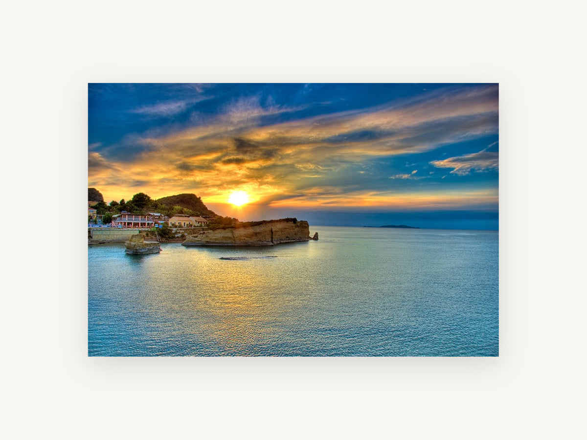 Corfu Golden Cove, coastal canvas wall art print, front view