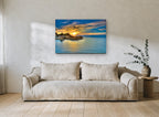 Corfu Golden Cove coastal canvas print on the wall of a living room