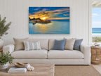 Corfu Golden Cove coastal canvas print on the wall of a beach house living room