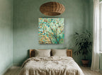 Teal Leaf Canopy landscape canvas print on the wall of a bedroom