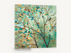 Teal Leaf Canopy, teal and gold tree canopy painting, landscape canvas wall art print ready to hang